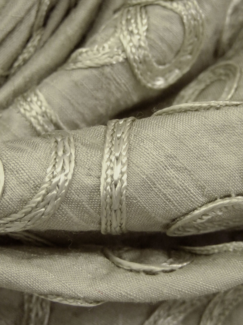 Dirty Coastal Fog 100% Silk Loopy Soutache Embroidered Dupioni 42W