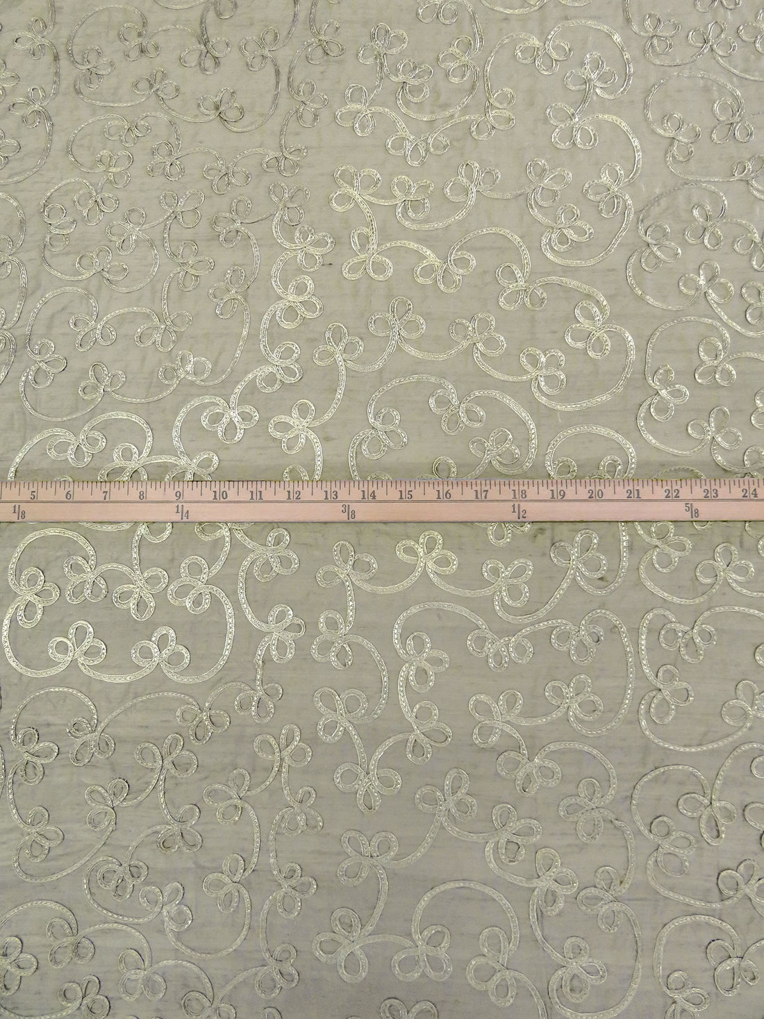 Dirty Coastal Fog 100% Silk Loopy Soutache Embroidered Dupioni 42W