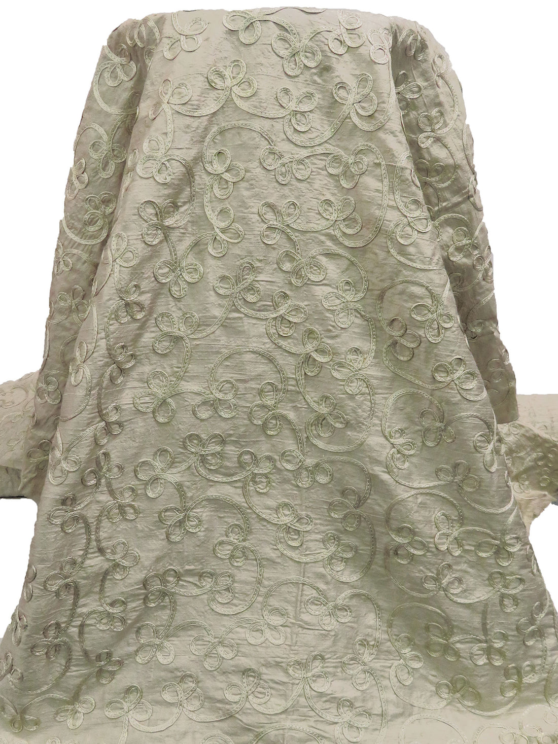 Dirty Coastal Fog 100% Silk Loopy Soutache Embroidered Dupioni 42W