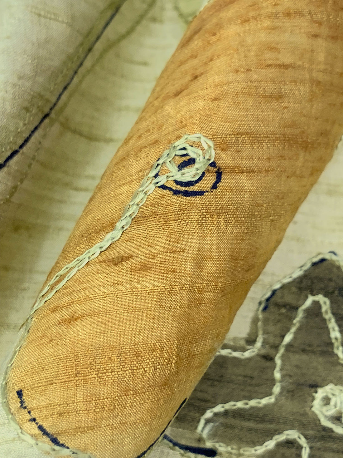 Hay Green/Bronze/Army Green 100% Silk Hand-Dyed Leaf Embroidered Dupioni 42W