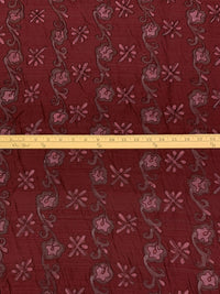Claret/Rose Dust 100% Silk Hand-Dyed Leaf Embroidered Dupioni 42W