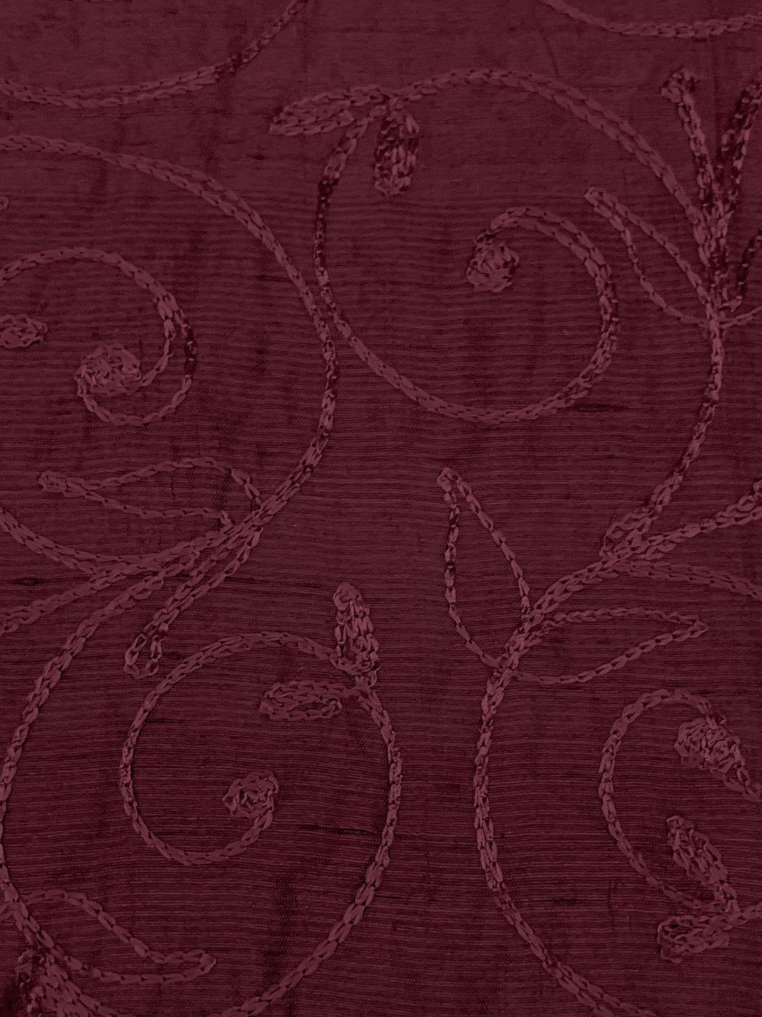 Antique Burgundy 100% Silk Floral Scrolls Embroidered Woven 42W