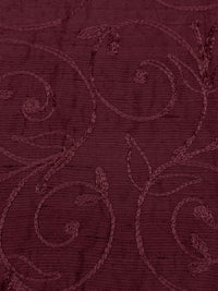 Antique Burgundy 100% Silk Floral Scrolls Embroidered Woven 42W