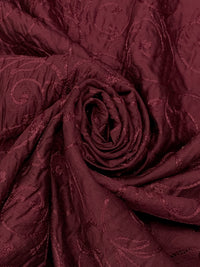 Antique Burgundy 100% Silk Floral Scrolls Embroidered Woven 42W