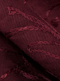 Antique Burgundy 100% Silk Floral Scrolls Embroidered Woven 42W