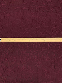 Antique Burgundy 100% Silk Floral Scrolls Embroidered Woven 42W