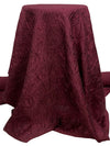 Antique Burgundy 100% Silk Floral Scrolls Embroidered Woven 42W