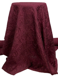 Antique Burgundy 100% Silk Floral Scrolls Embroidered Woven 42W