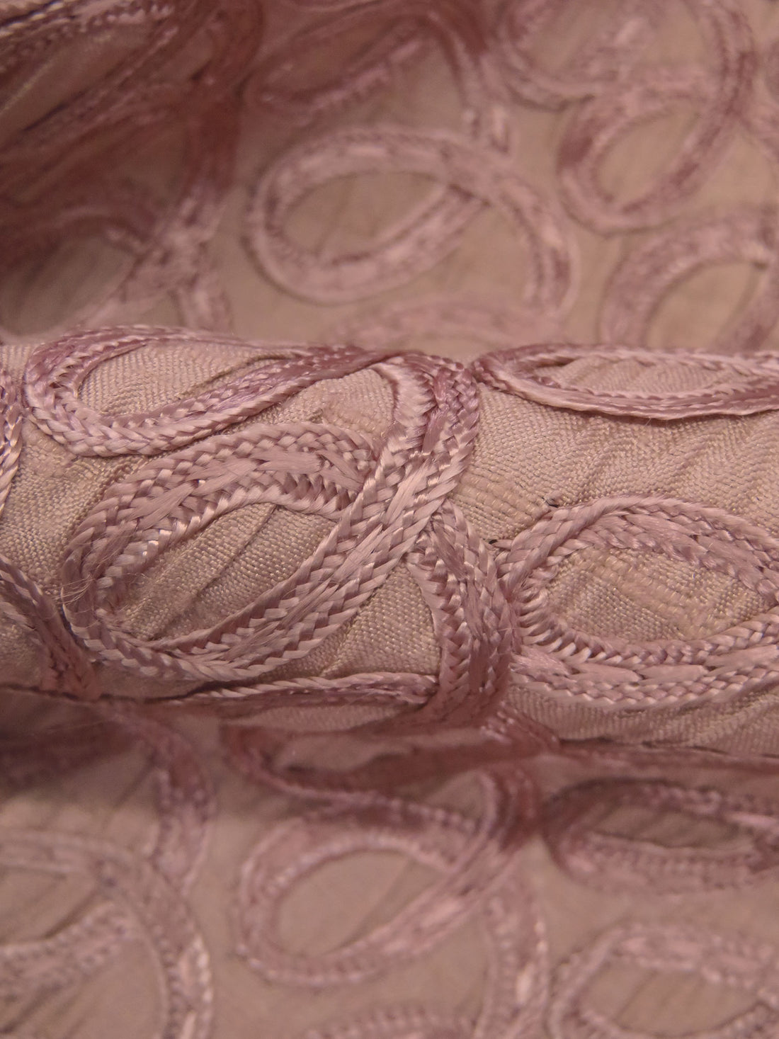 Old Rose 100% Silk Embroidered Soutache Loops Dupioni 38W