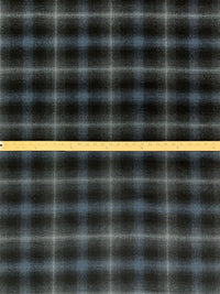 Raven Black/Steel Blue/Pale Gray Wool/Polyester Plaid Flannel Coating - NY Designer - 59W