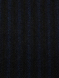 Dark Blue/Muted Black Wool/Polyester Vertical Stripe Flannel Suiting - NY Designer - 60W