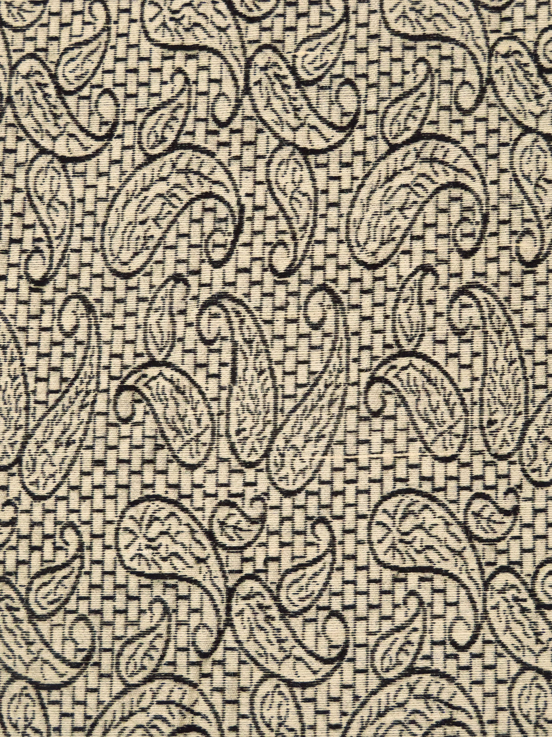 Pale Oatmeal/Black 100% Silk Paisley Weave Jacquard Woven 42W