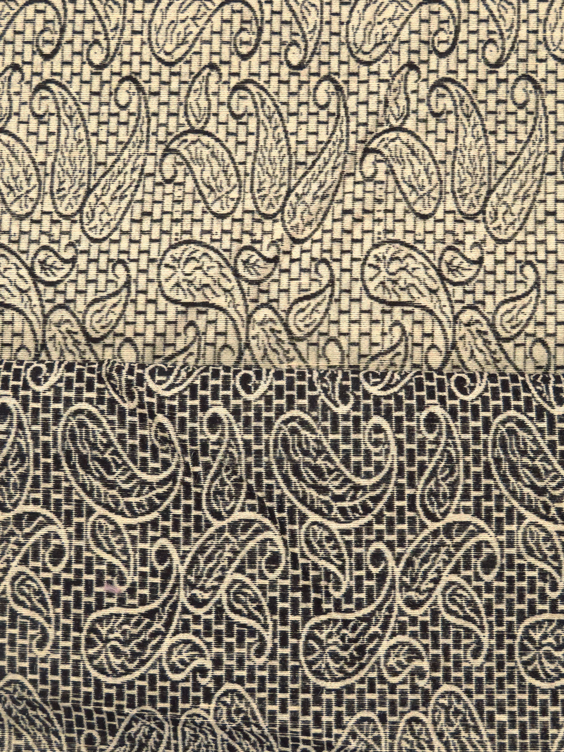 Pale Oatmeal/Black 100% Silk Paisley Weave Jacquard Woven 42W