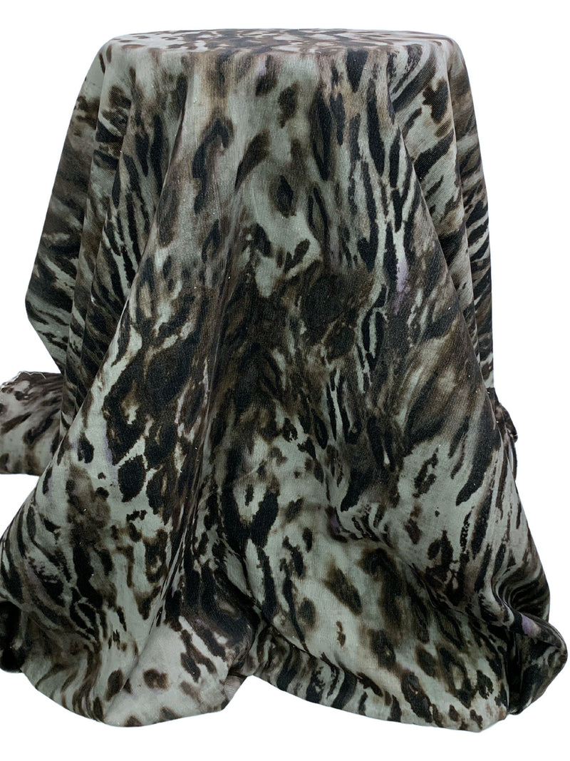 Nickel/Dark Chocolate/Black/Amethyst 100% Cotton Abstract Animal Print Pinwale Corduroy - Imported From Italy - 54W