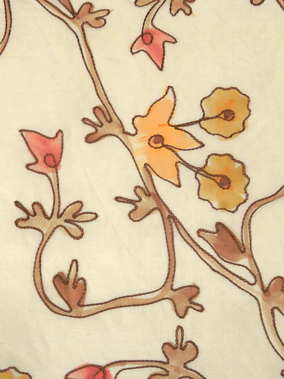 Beige/Raw Sienna/Apricot/Multi 100% Silk Embroidered Painterly Floral Vines Organza 42W