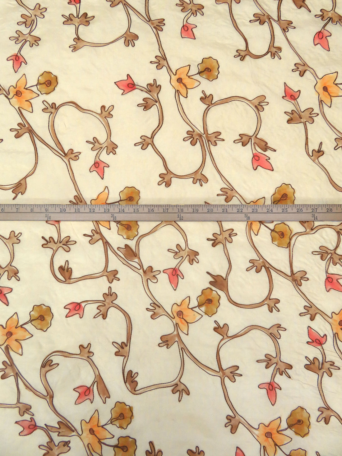 Beige/Raw Sienna/Apricot/Multi 100% Silk Embroidered Painterly Floral Vines Organza 42W