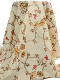 Beige/Raw Sienna/Apricot/Multi 100% Silk Embroidered Painterly Floral Vines Organza 42W