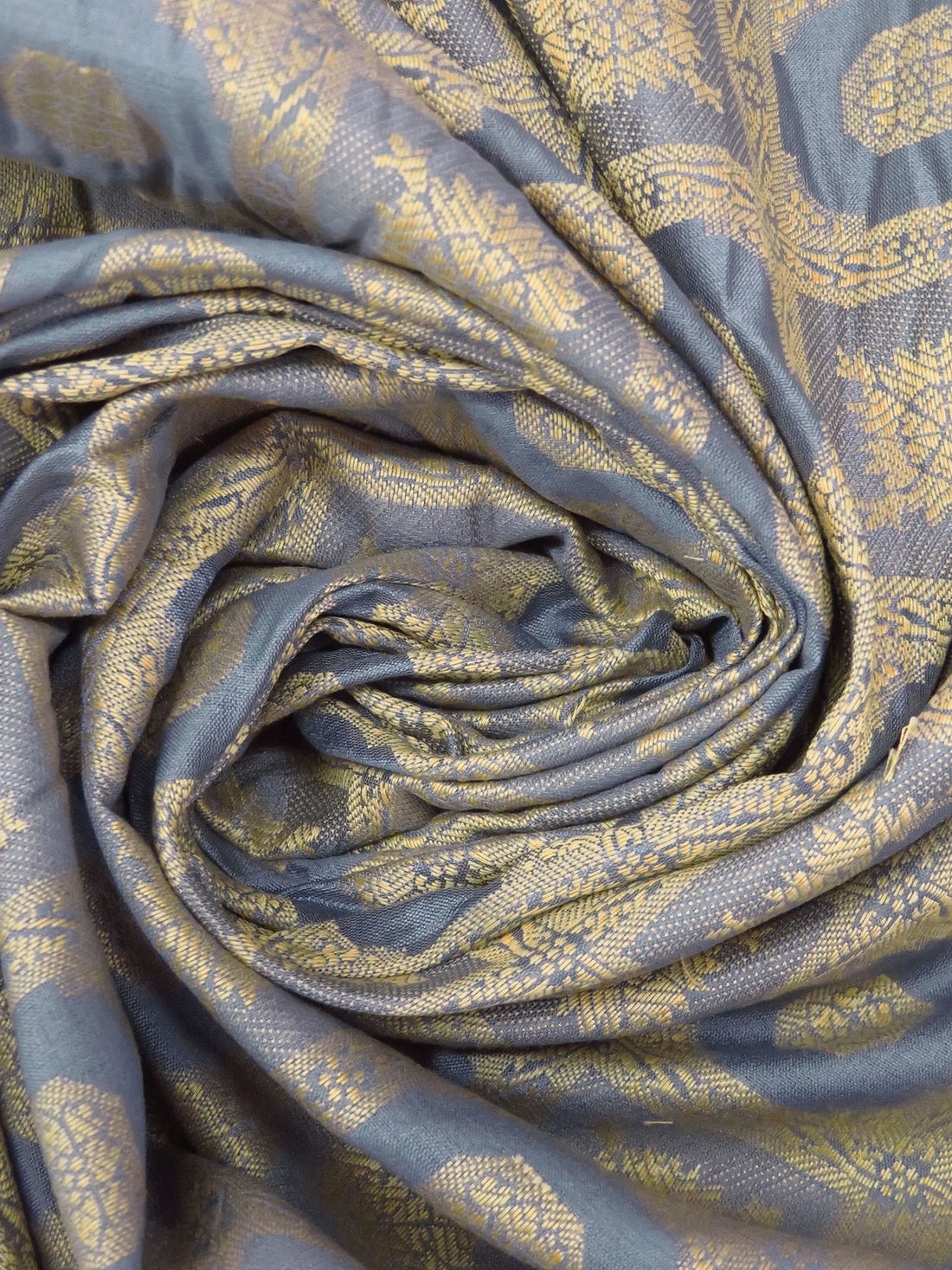 Slate/Brass 100% Silk Framed Motif Weave Jacquard Woven 42W