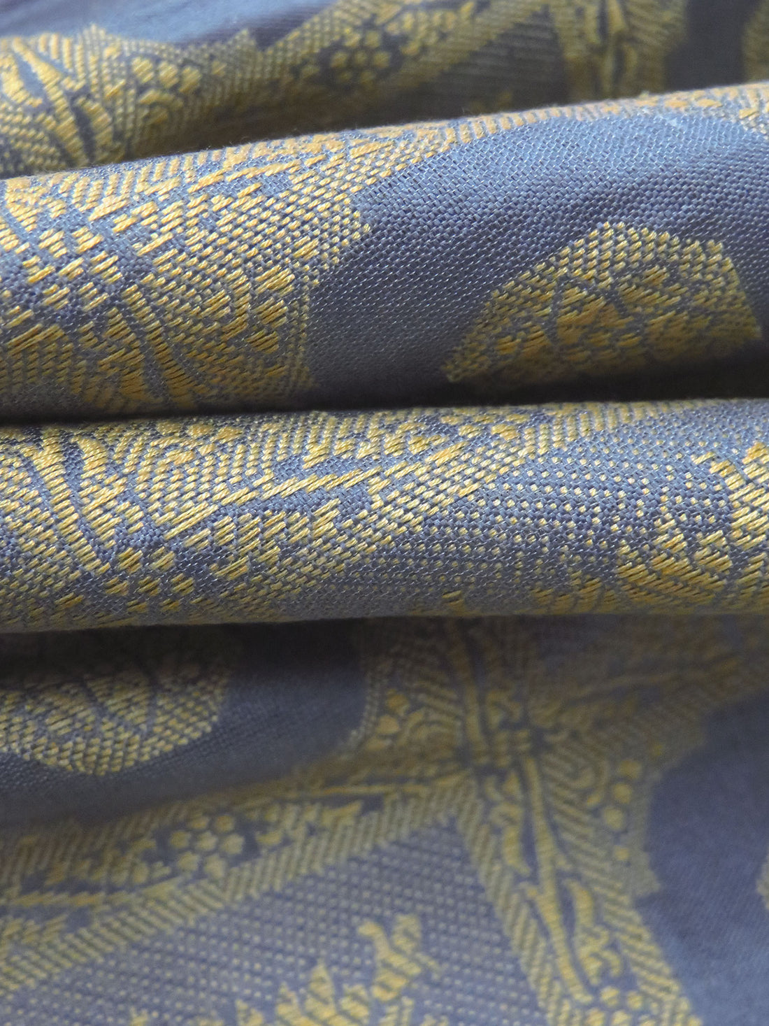 Slate/Brass 100% Silk Framed Motif Weave Jacquard Woven 42W