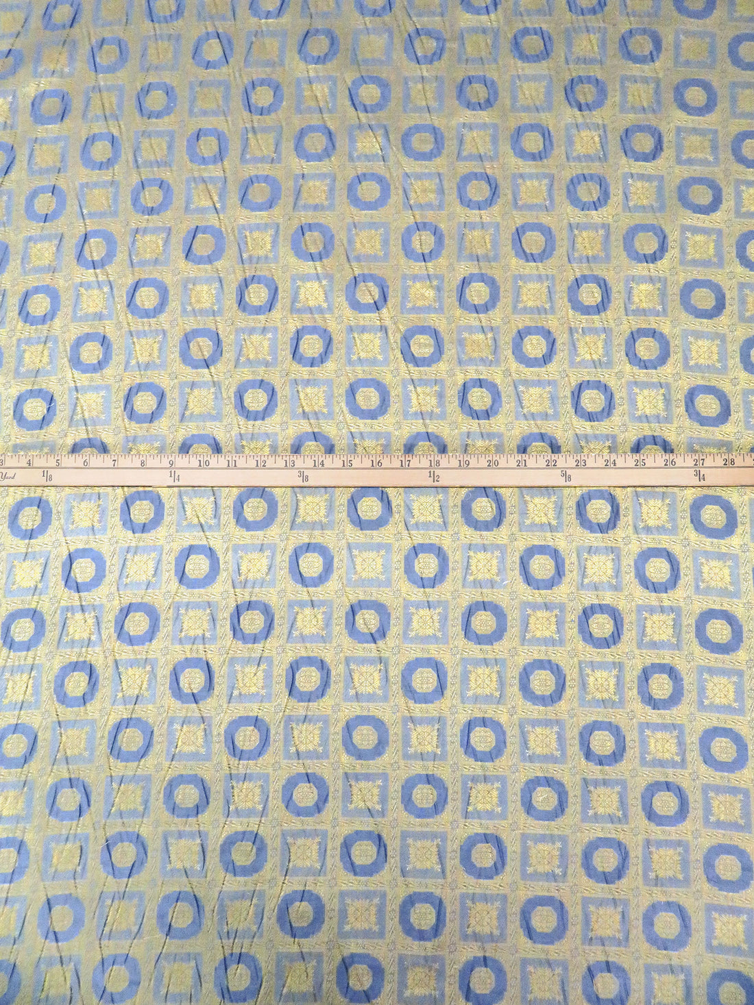 Slate/Brass 100% Silk Framed Motif Weave Jacquard Woven 42W