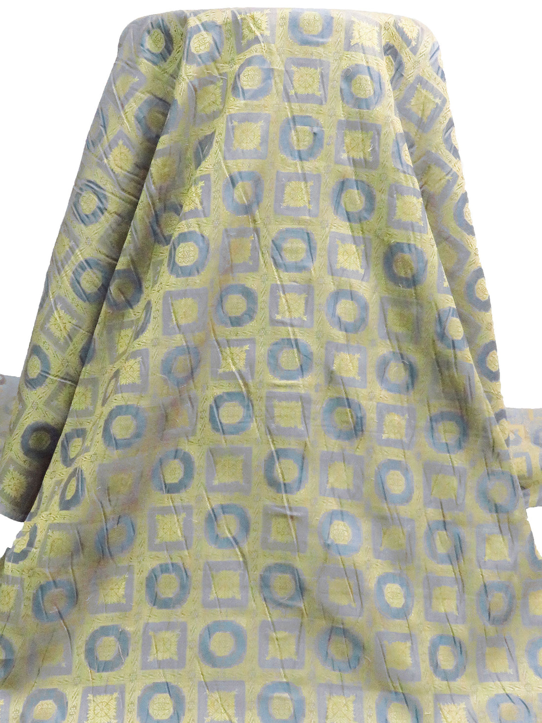 Slate/Brass 100% Silk Framed Motif Weave Jacquard Woven 42W