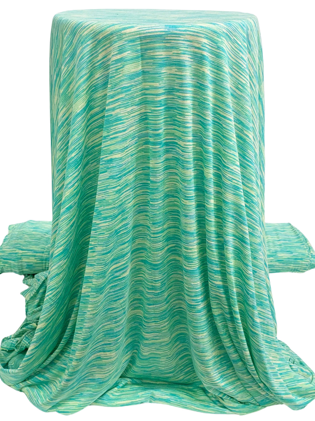 Medium Turquoise/Tea Green/Multi 100% Rayon Horizontal Space-Dyed Jersey Knit - LA Designer - 64W