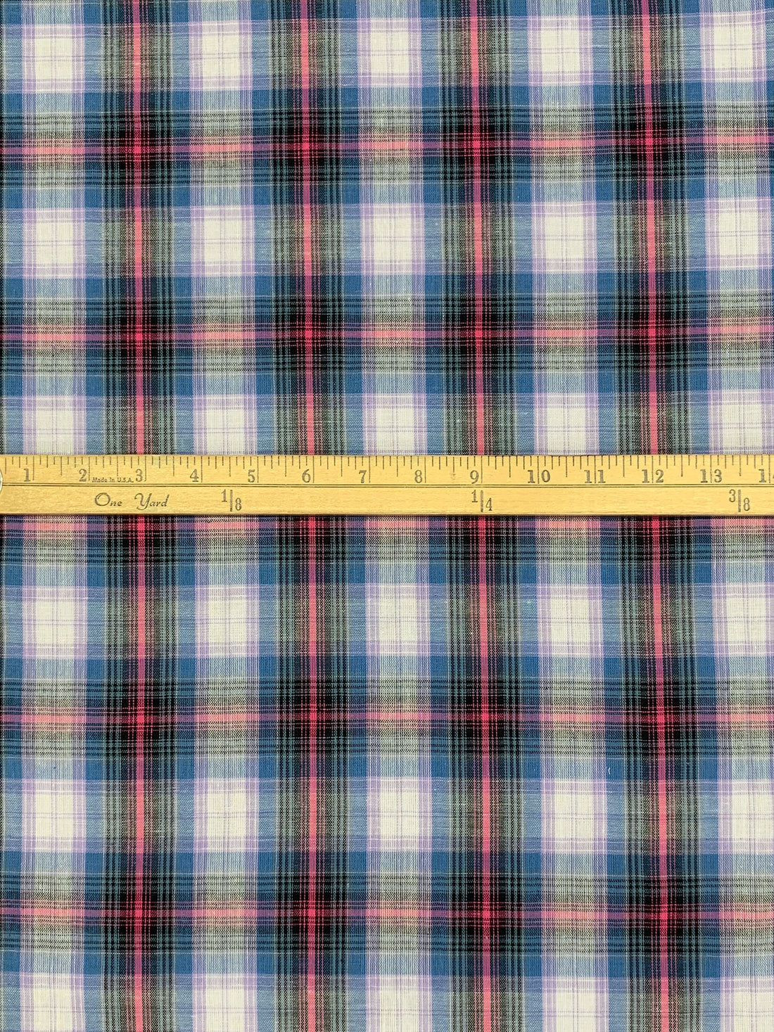 Silver Lake Blue/Candy Pink/Black 100% Cotton Plaid Double Gauze - LA Designer - 58W