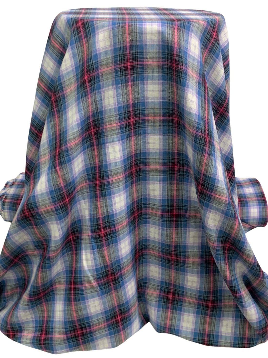 Silver Lake Blue/Candy Pink/Black 100% Cotton Plaid Double Gauze - LA Designer - 58W