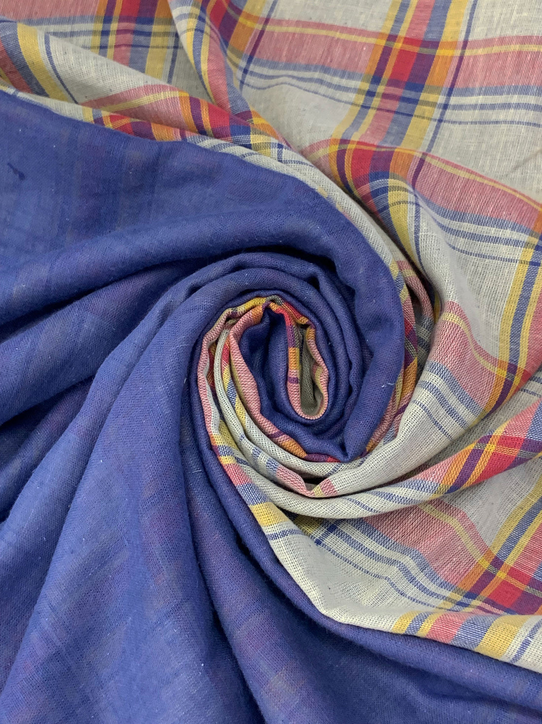 Bone/Deep Iris/Light Carmine Pink/Multi 100% Cotton Plaid Double-Faced Gauze - LA Designer - 58W