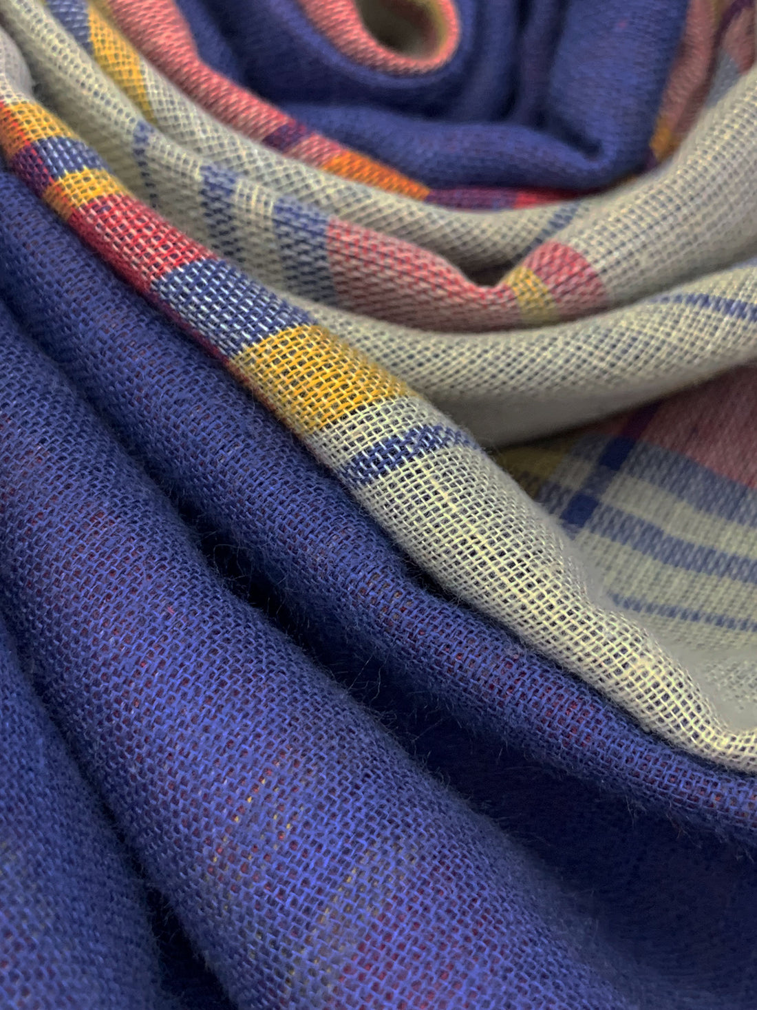 Bone/Deep Iris/Light Carmine Pink/Multi 100% Cotton Plaid Double-Faced Gauze - LA Designer - 58W