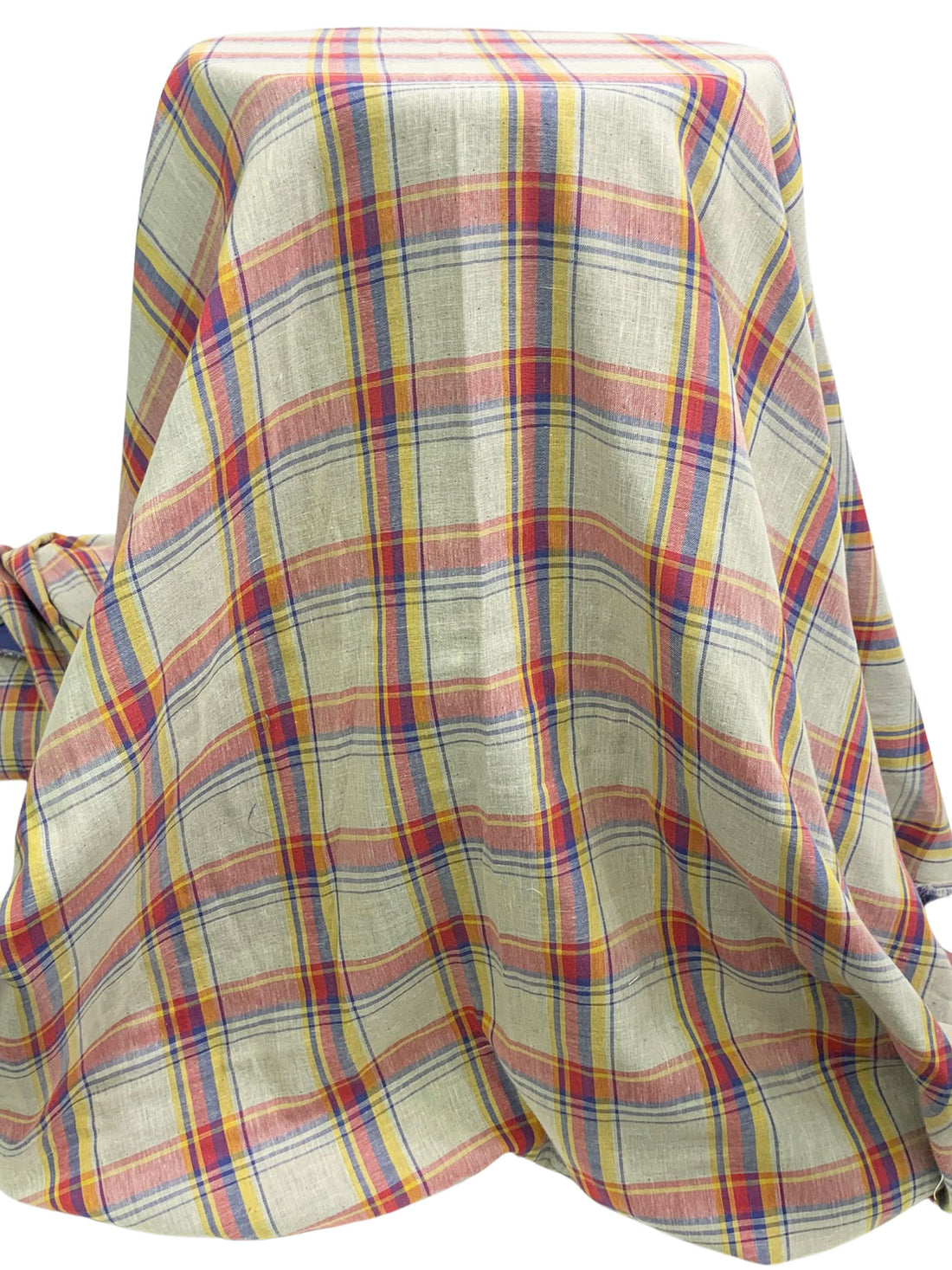 Bone/Deep Iris/Light Carmine Pink/Multi 100% Cotton Plaid Double-Faced Gauze - LA Designer - 58W