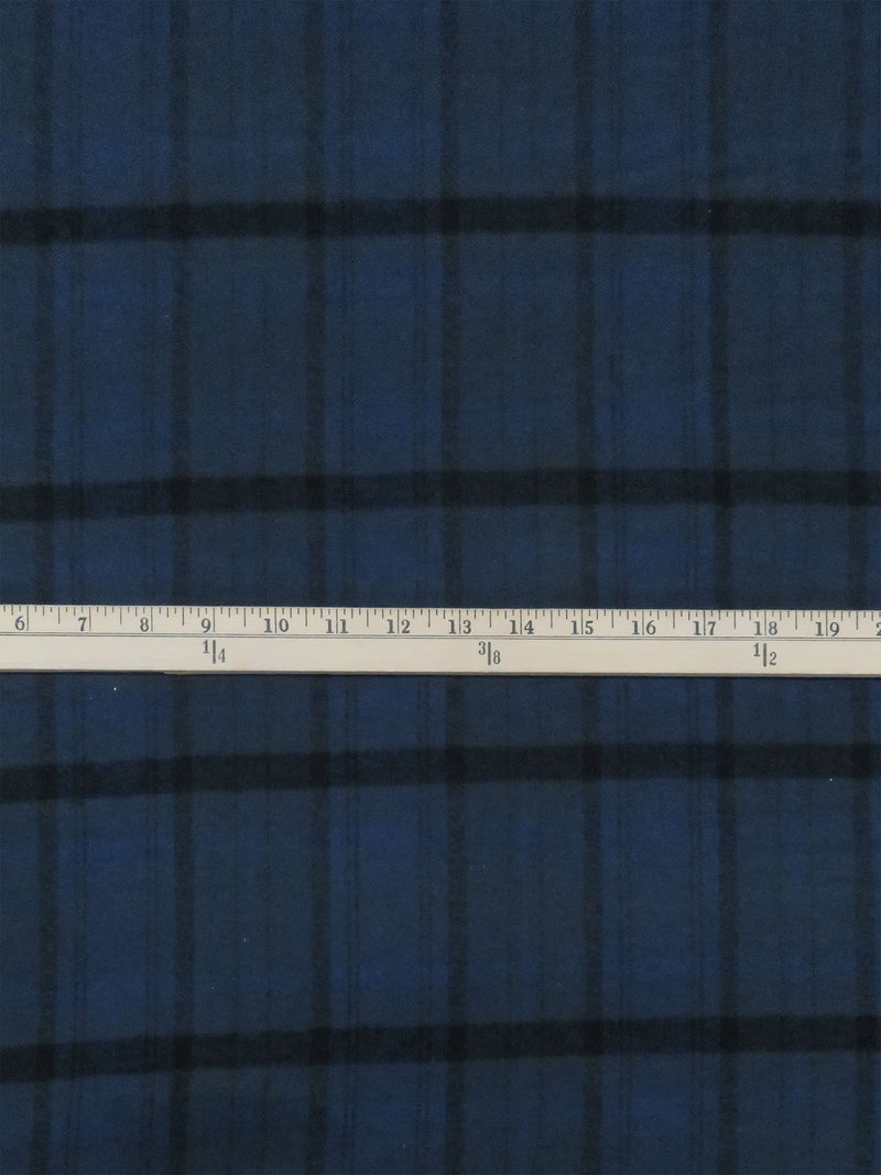 Dark Lapis Blue/Muted Evergreen/Black 100% Cotton Plaid Crepe Flannel - NY Designer - 42W