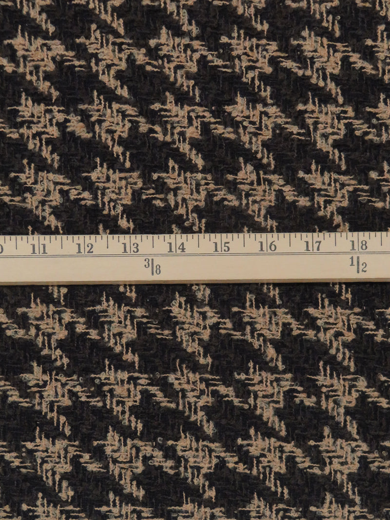 Hot Fudge Brown/Latte Wool/Polyester Large Houndstooth Boucle Suiting - NY Designer - 56W