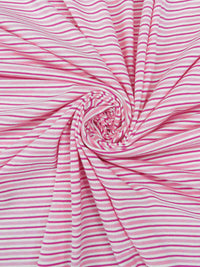 Tickle Me Pink/Light Jazzberry/White Cotton/Polyester Horizontal Stripe Weave Jersey Knit 60W