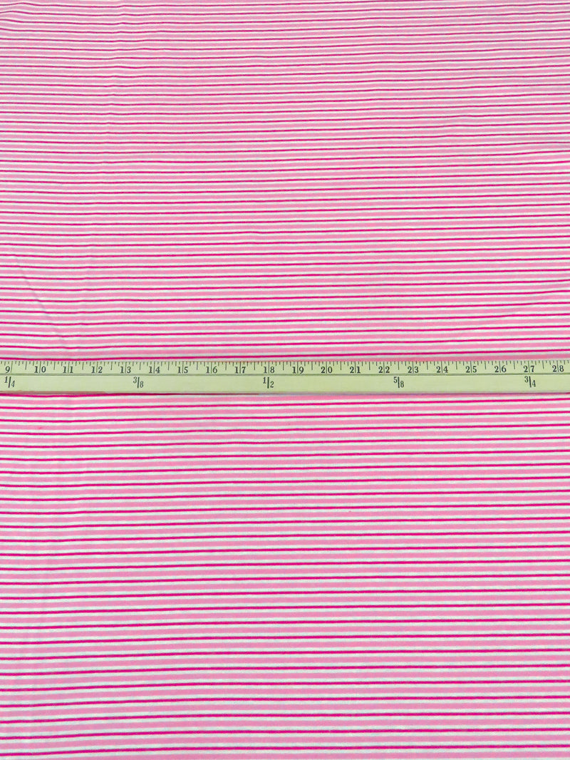 Tickle Me Pink/Light Jazzberry/White Cotton/Polyester Horizontal Stripe Weave Jersey Knit 60W