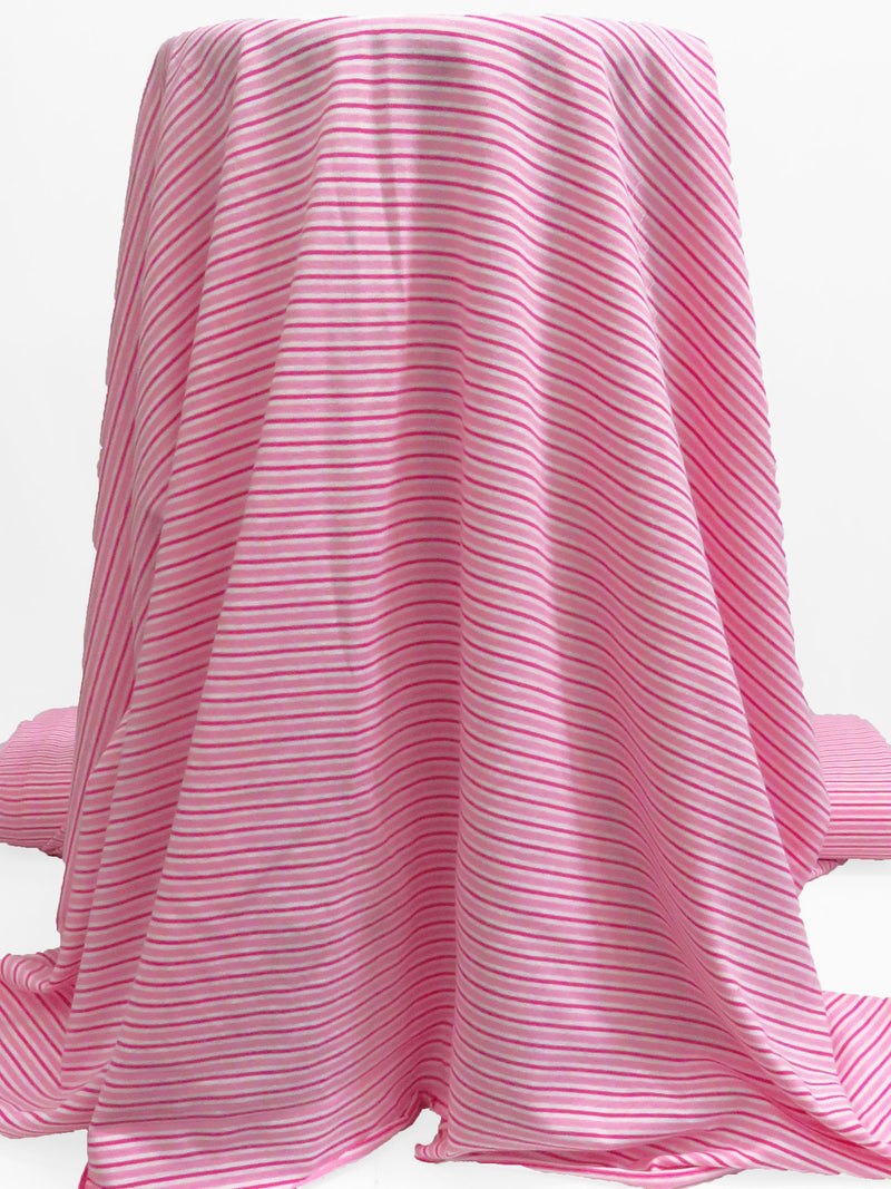 Tickle Me Pink/Light Jazzberry/White Cotton/Polyester Horizontal Stripe Weave Jersey Knit 60W