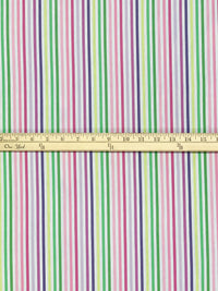 White/Pearly Purple/Emerald/Multi Cotton/Lycra Vertical Stripe Stretch Voile - LA Designer - 44W