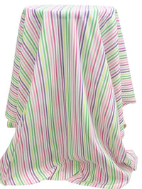 White/Pearly Purple/Emerald/Multi Cotton/Lycra Vertical Stripe Stretch Voile - LA Designer - 44W