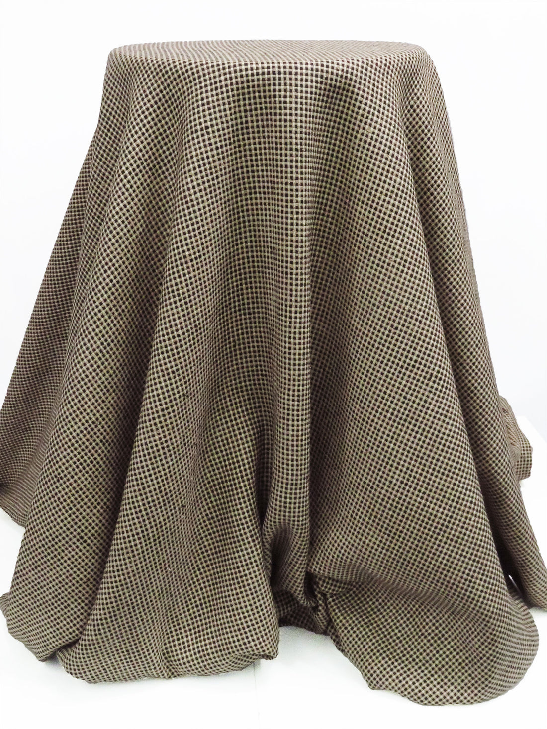Burlap/Coyote Brown/Black 100% Silk Checkerboard Weave Suiting 56W
