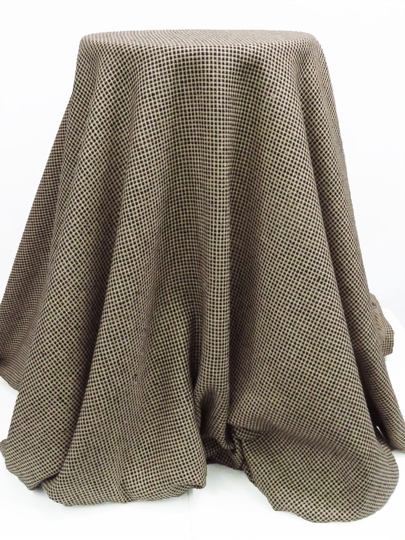Burlap/Coyote Brown/Black 100% Silk Checkerboard Weave Suiting 56W