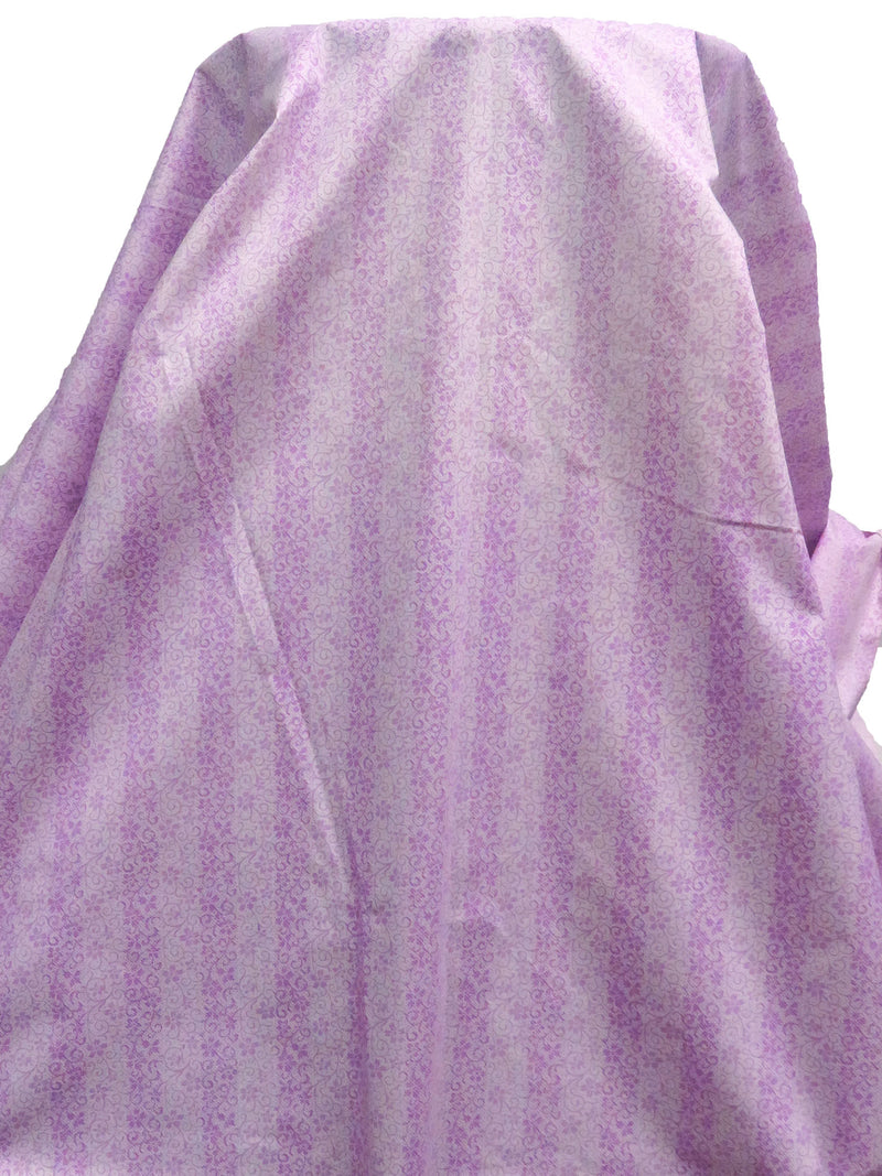 Thistle/Light Medium Orchid Polyester/Cotton Floral Vertical Stripe Print Broadcloth 58W