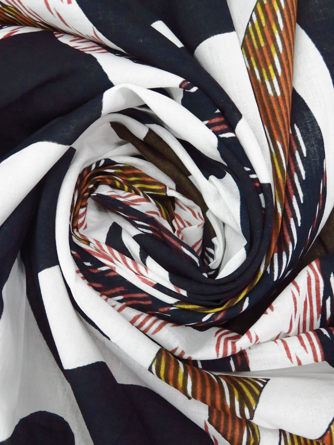 White/Chocolate/Midnight Navy/Multi 100% Cotton Abstract Print Voile 56W