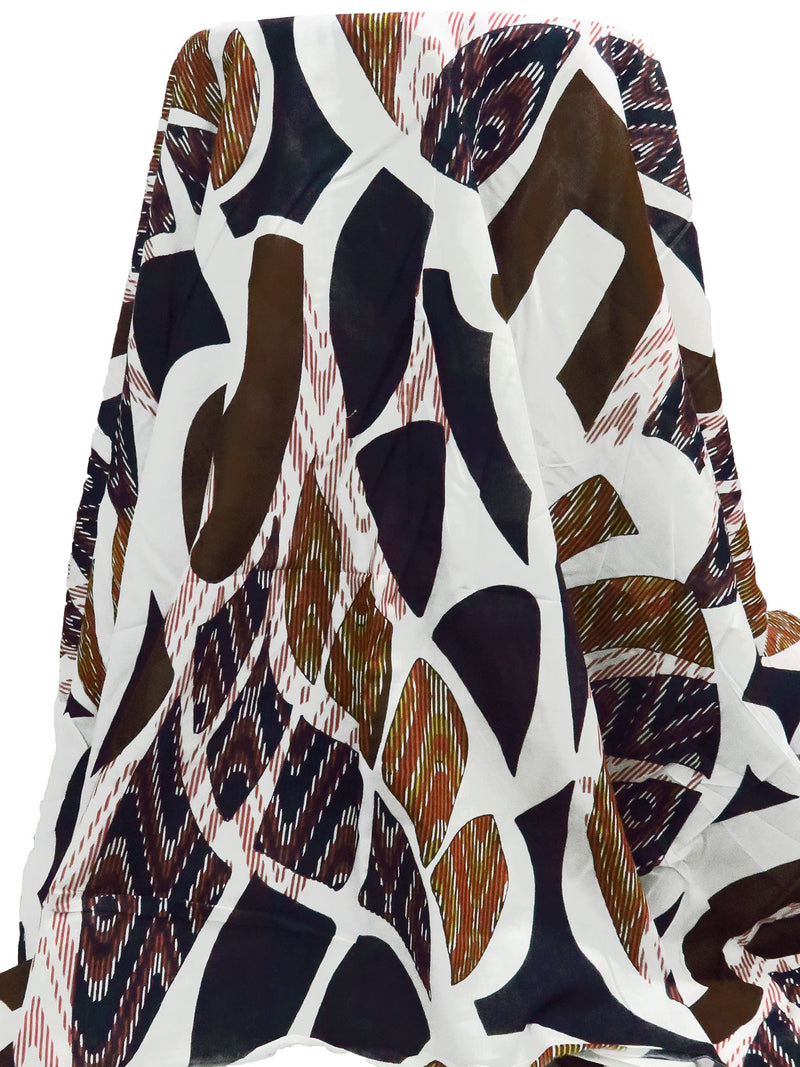 White/Chocolate/Midnight Navy/Multi 100% Cotton Abstract Print Voile 56W