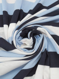 Navy/White/Soft Carolina Blue Cotton/Polyester Horizontal Yarn-Dyed Stripe Jersey Knit 56W