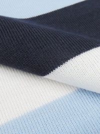 Navy/White/Soft Carolina Blue Cotton/Polyester Horizontal Yarn-Dyed Stripe Jersey Knit 56W