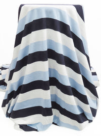 Navy/White/Soft Carolina Blue Cotton/Polyester Horizontal Yarn-Dyed Stripe Jersey Knit 56W