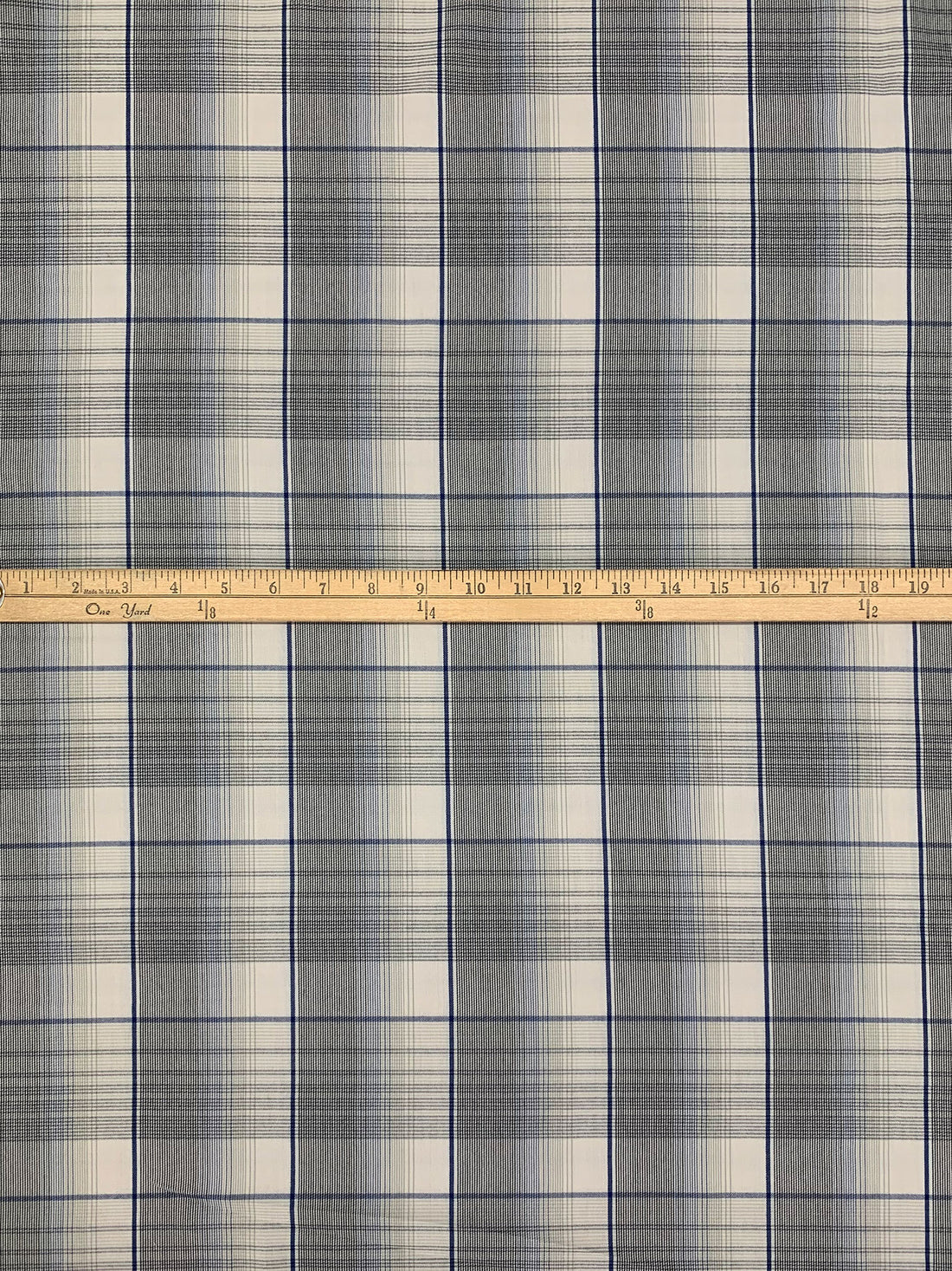 Bone/Dark Blue/Iron 100% Rayon Plaid Flannel Shirting - NY Designer - 58W