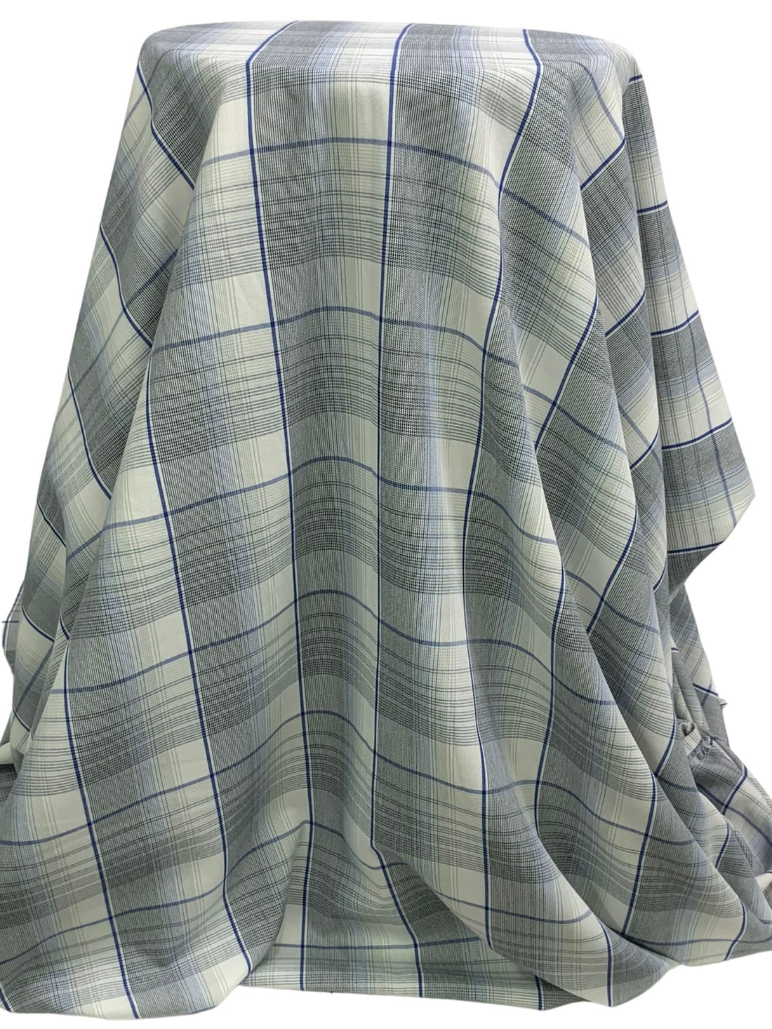 Bone/Dark Blue/Iron 100% Rayon Plaid Flannel Shirting - NY Designer - 58W