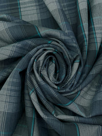 Dark Slate/Teal Blue/Off-White 100% Rayon Plaid Flannel Shirting - NY Designer - 58W