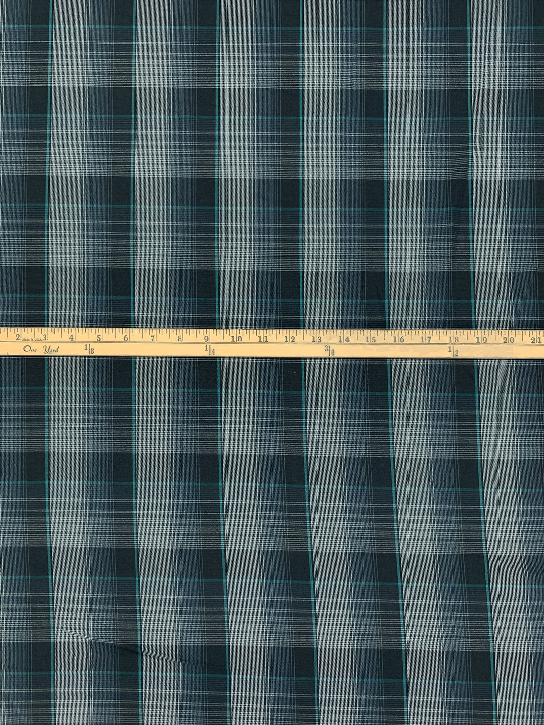 Dark Slate/Teal Blue/Off-White 100% Rayon Plaid Flannel Shirting - NY Designer - 58W